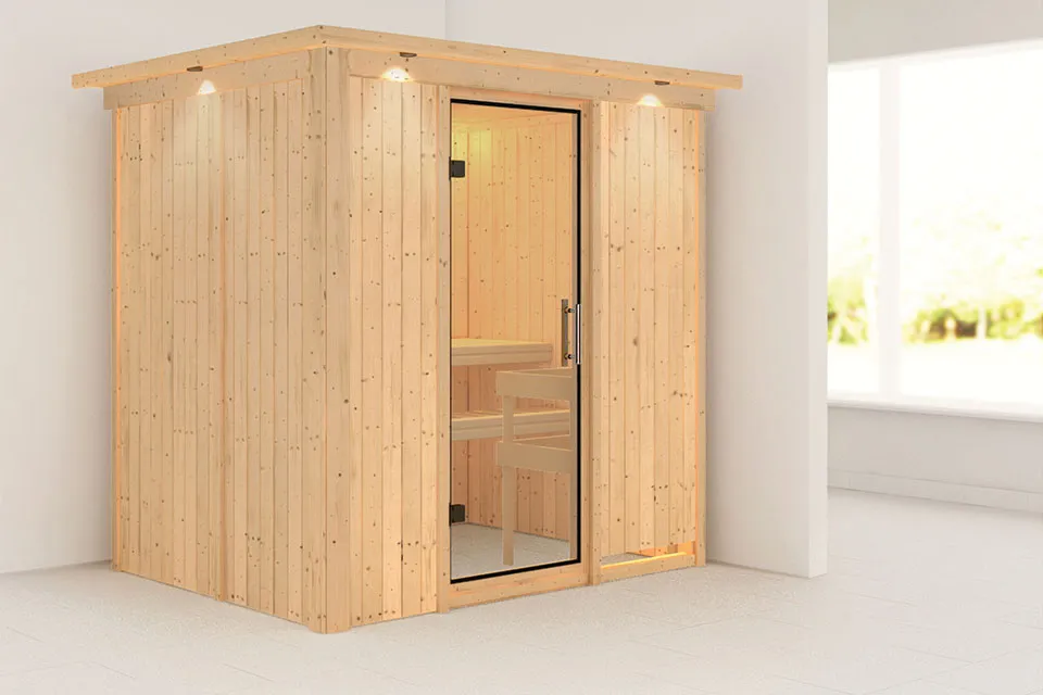 Karibu | Sauna Fanja met Dakkraag | Helderglas Karibu | Sauna Fanja met Dakkraag | Helderglas
