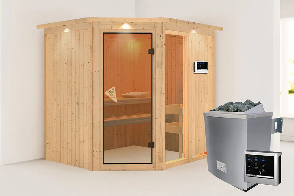 Karibu | Sauna Cortona | Kachel 9 kW Externe Bediening