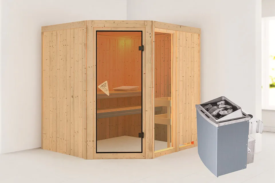 Karibu | Sauna Fiona 2 | Kachel 9 kW Geïntegreerde Bediening