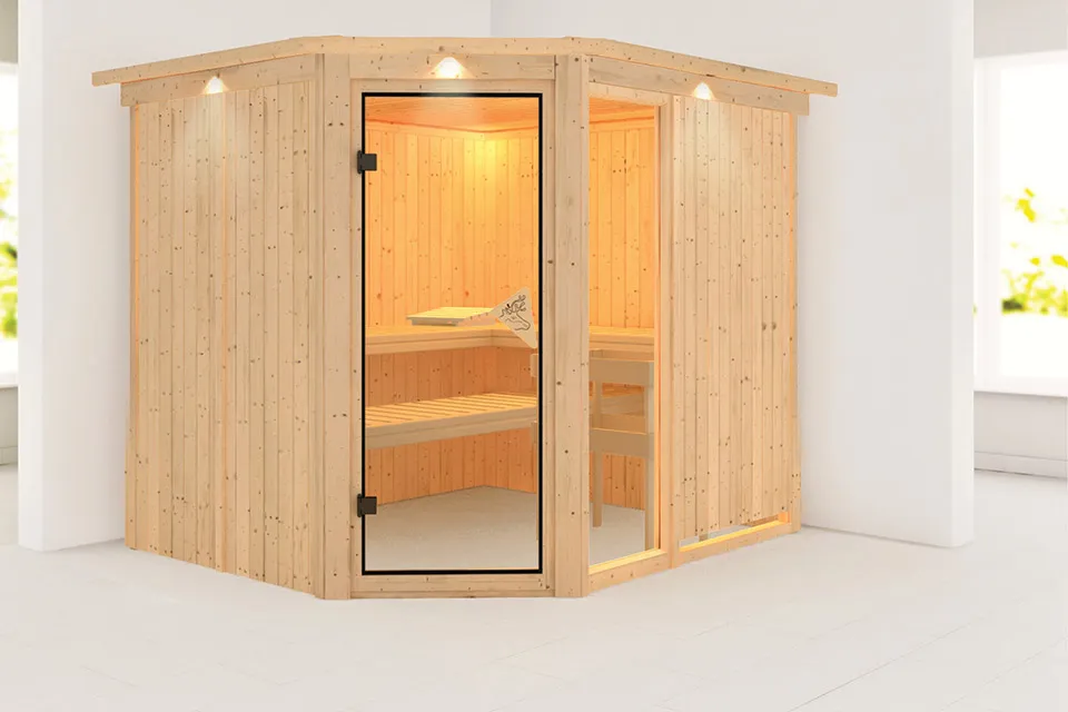 Karibu | Fiona 3 Sauna met Dakkraag Karibu | Fiona 3 Sauna met Dakkraag