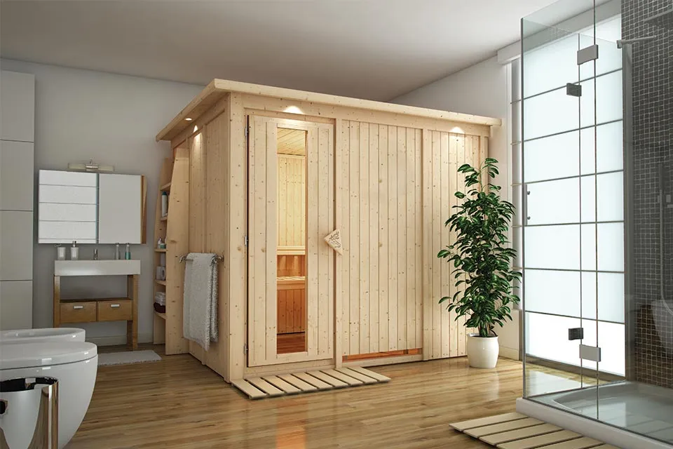 Karibu | Sauna Gobin met Dakkraag | Energiesparend | Kachel 9 kW Geïntegreerde Bediening Karibu | Sauna Gobin met Dakkraag | Energiesparend | Kachel 9 kW Geïntegreerde Bediening