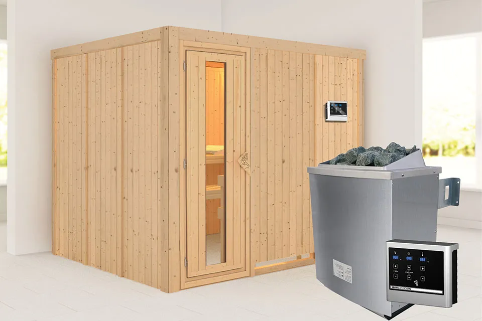 Karibu | Sauna Gobin | Energiesparend | Kachel 9 kW Externe Bediening Karibu | Sauna Gobin | Energiesparend | Kachel 9 kW Externe Bediening
