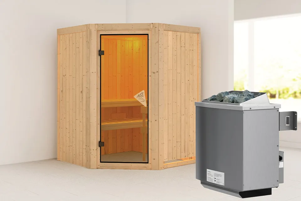 Karibu | Sauna Larin | Bronzeglas | Kachel 4,5 kW Externe Bediening