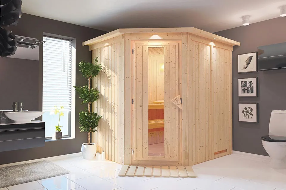Karibu | Sauna Lilja met Dakkraag | Energiesparend Karibu | Sauna Lilja met Dakkraag | Energiesparend