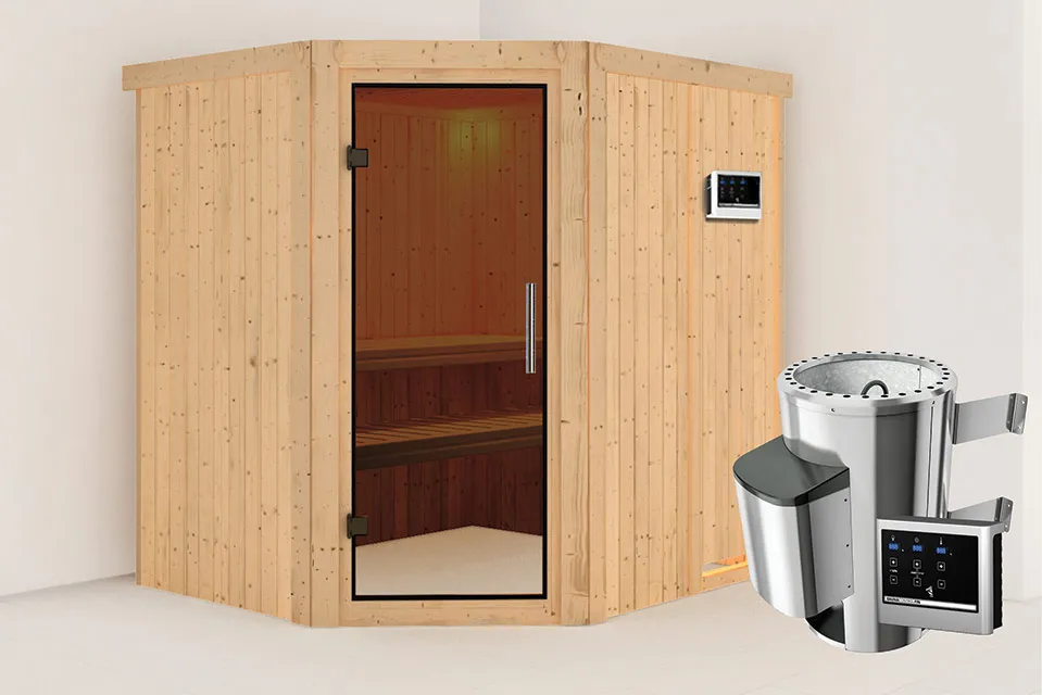 Karibu | Lilja Sauna | Antracietglas | Biokachel 3,6 kW Externe Bediening Karibu | Lilja Sauna | Antracietglas | Biokachel 3,6 kW Externe Bediening