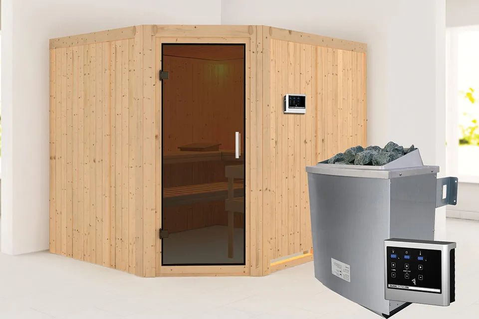 Karibu | Sauna Malin | Antracietglas | Kachel 9 kW Externe Bediening Karibu | Sauna Malin | Antracietglas | Kachel 9 kW Externe Bediening