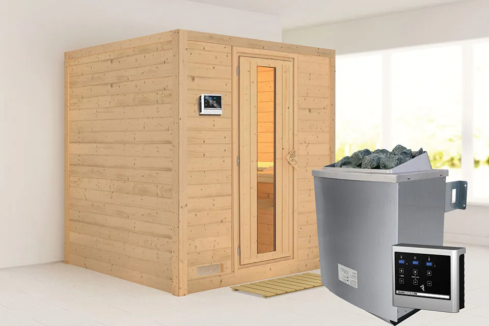 Karibu | Sauna Mojave | Bronzeglas | Kachel 9 kW Geïntegreerde Bediening