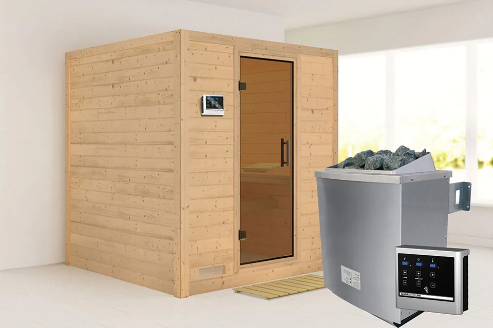 Karibu | Sauna Mojave | Antracietglas | Kachel 9 kW Externe Bediening