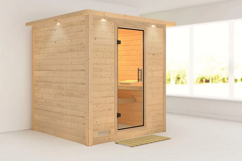 Karibu Mojave Sauna met Dakkraag Helderglas Deur