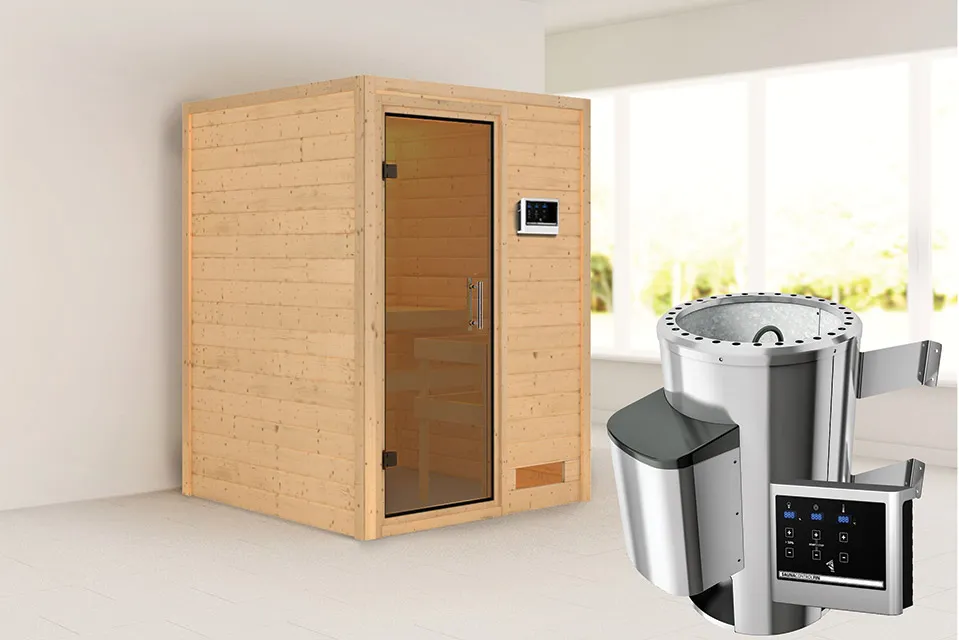 Karibu | Sauna Nadja | Antracietglas | Biokachel 3,6 kW Externe Bediening