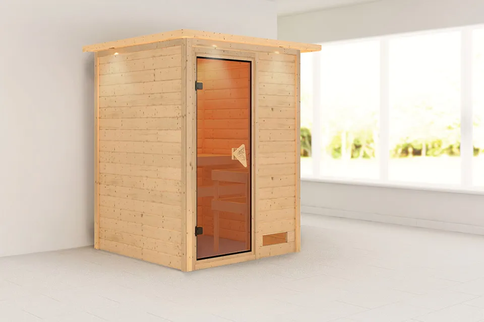 Karibu | Sauna Nadja met Dakkraag | Bronzeglas