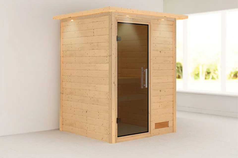 Karibu | Sauna Nadja met Dakkraag | Antracietglas
