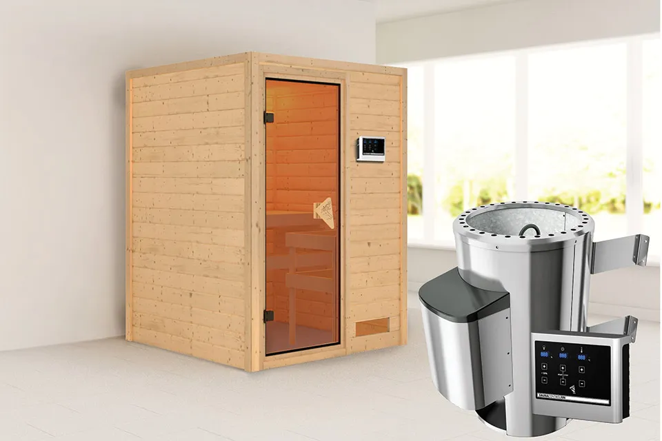 Karibu | Sauna Nadja | Bronzeglas | Kachel 3,6 kW Externe Bediening
