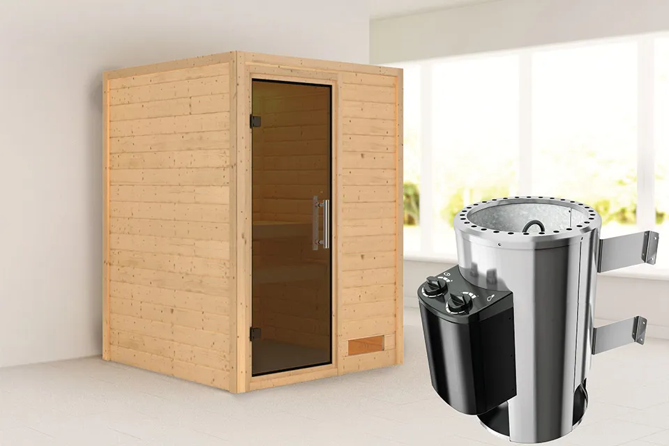 Karibu | Sauna Nadja | Antracietglas | Kachel 3,6 kW Geïntegreerde Bediening