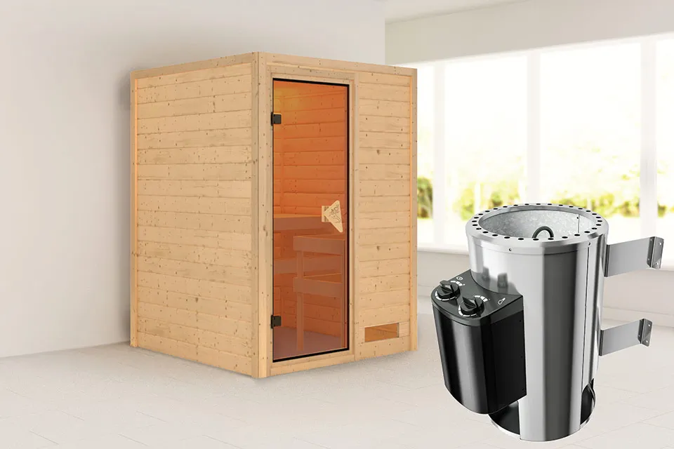 Karibu | Sauna Nadja | Bronzeglas | Kachel 3,6 kW Geïntegreerde Bediening