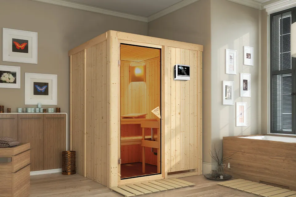 Karibu | Sauna Norin | Bronzeglas | Kachel 4,5 kW Externe Bediening