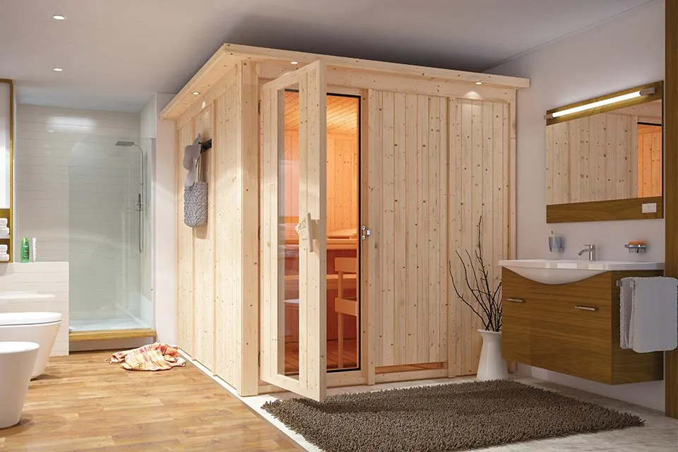 Karibu | Sauna Rodin met Dakkraag | Deur Energiesparend Karibu | Sauna Rodin met Dakkraag | Deur Energiesparend