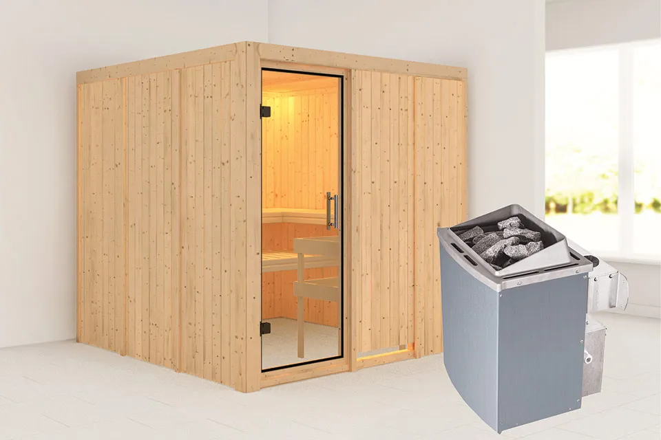 Karibu | Sauna Rodin | Helderglas | Kachel 9 kW Geïntegreerde Bediening