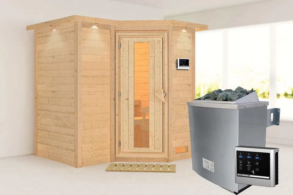 Karibu | Sauna Sahib 2 | Energiesparend | Kachel 9 kW Externe Bediening Karibu | Sauna Sahib 2 | Energiesparend | Kachel 9 kW Externe Bediening