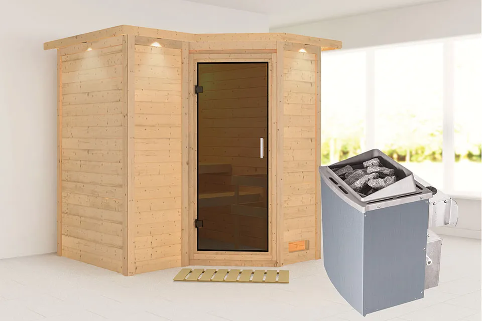 Karibu | Sauna Sahib 1 met Dakkraag | Antracietglas | Kachel 9 kW Geïntegreerde Bediening