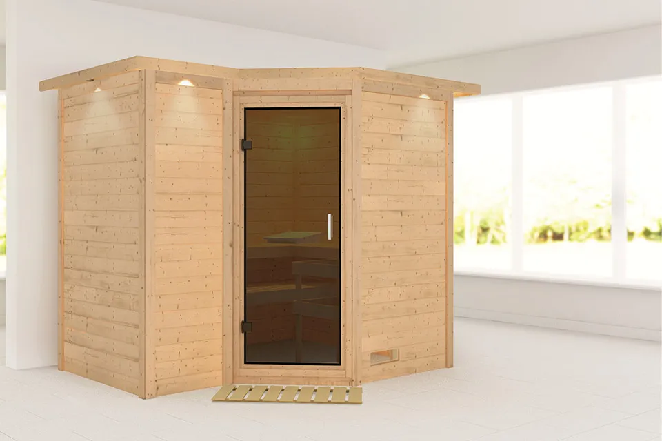 Karibu | Sauna Sahib 2 met Dakkraag | Antracietglas Karibu | Sauna Sahib 2 met Dakkraag | Antracietglas