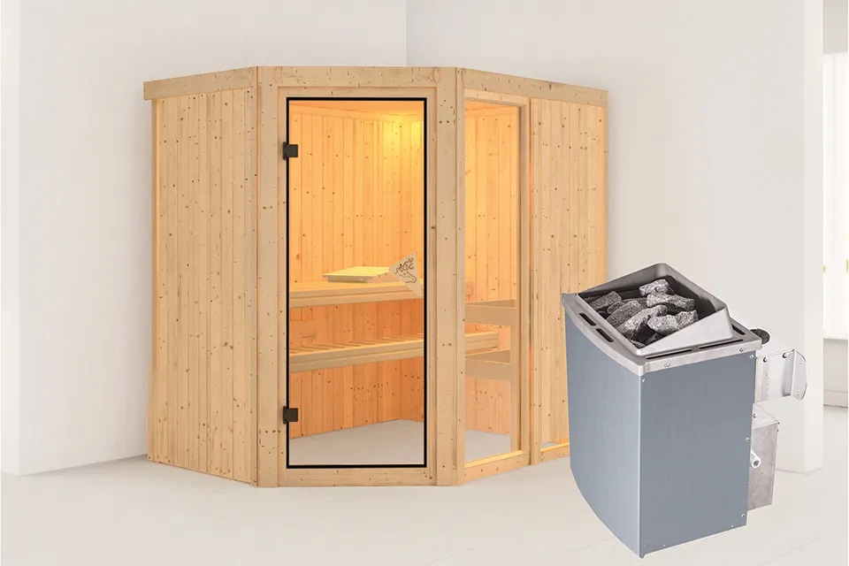 Karibu | Sauna Sahib 2 | Bronzeglas | Kachel 9 kW Geïntegreerde Bediening