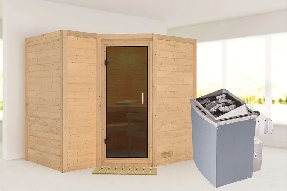 Karibu | Sauna Sahib 2 | Antracietglas | Kachel 9 kW Externe Bediening Karibu | Sauna Sahib 2 | Antracietglas | Kachel 9 kW Externe Bediening