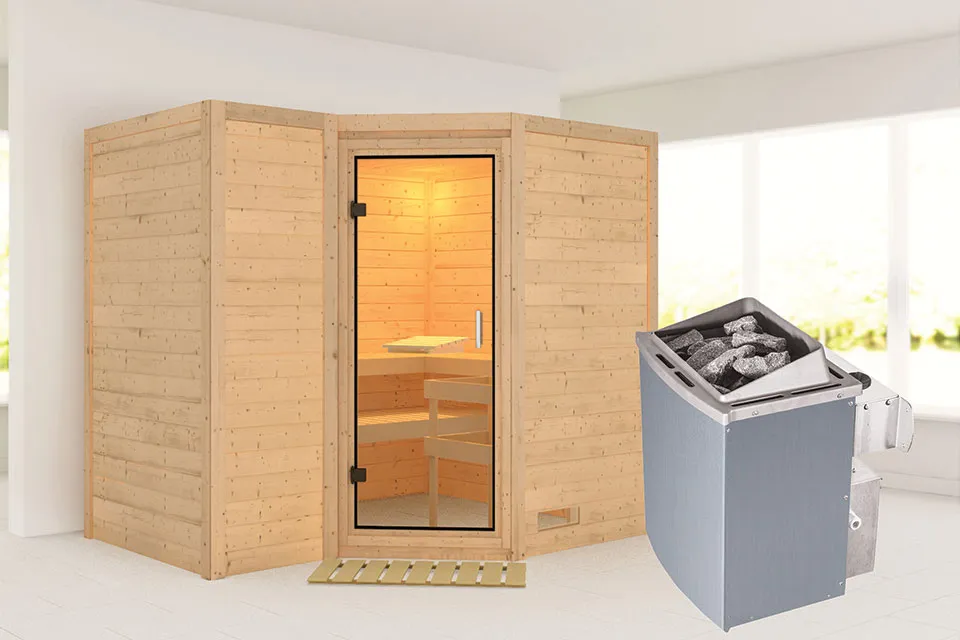 Karibu | Sauna Sahib 2 | Helderglas | Kachel 9 kW Geïntegreerde Bediening