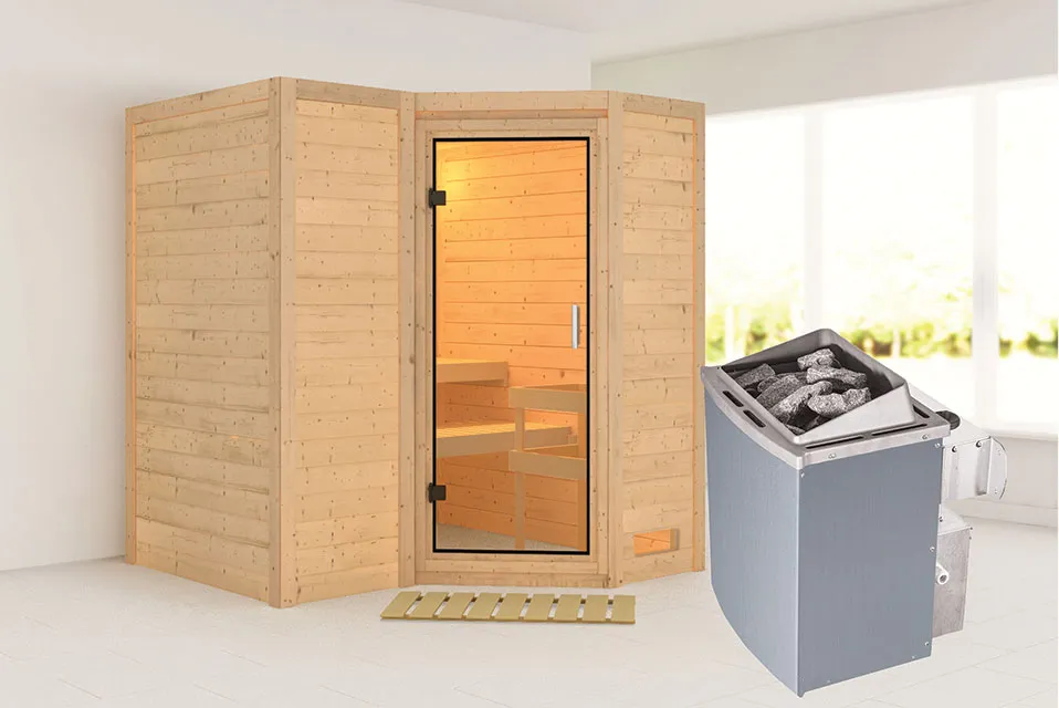 Karibu | Sauna Sahib 1 | Helderglas | Kachel 9 kW Geïntegreerde Bediening