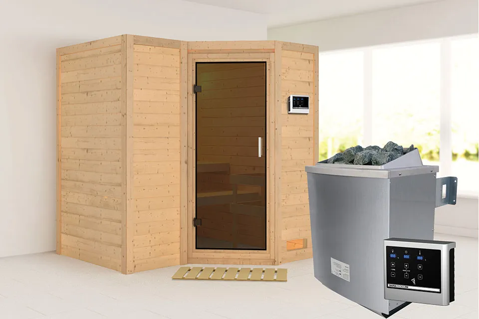 Karibu | Sauna Sahib 1 | Antracietglas | Biokachel 9 kW Externe Bediening