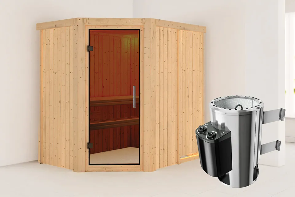 Karibu | Saja Sauna | Antracietglas | Kachel 3,6 kW Externe Bediening Karibu | Saja Sauna | Antracietglas | Kachel 3,6 kW Externe Bediening