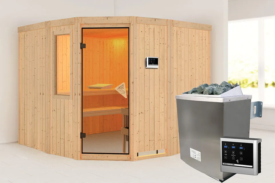 Karibu | Sauna Simara 3 met Venster | Kachel 9 kW Externe Bediening