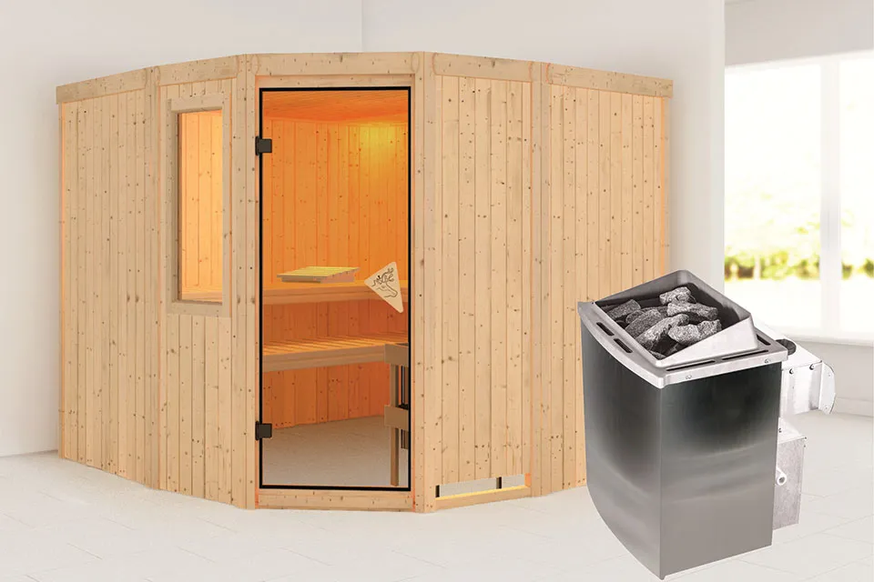 Karibu | Sauna Simara 3 met Venster | Kachel 9 kW Geïntegreerde Bediening