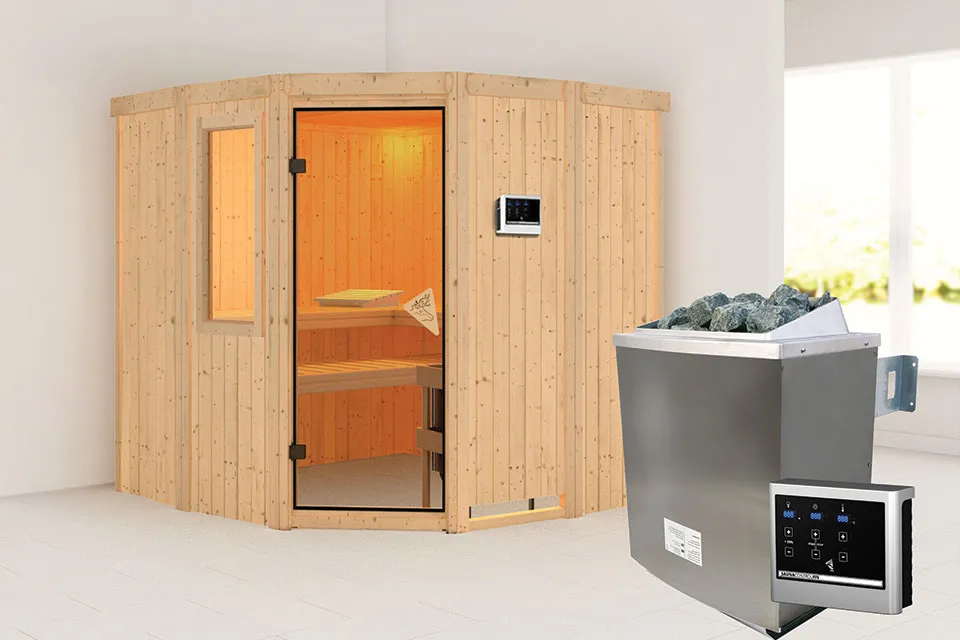 Karibu | Sauna Simara 1 met Venster | Biokachel 9 kW Externe Bediening