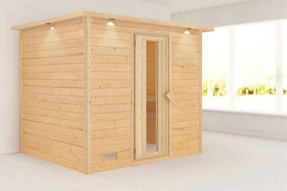 Karibu | Sauna Sonara met Dakkraag | Energiesparend Karibu | Sauna Sonara met Dakkraag | Energiesparend
