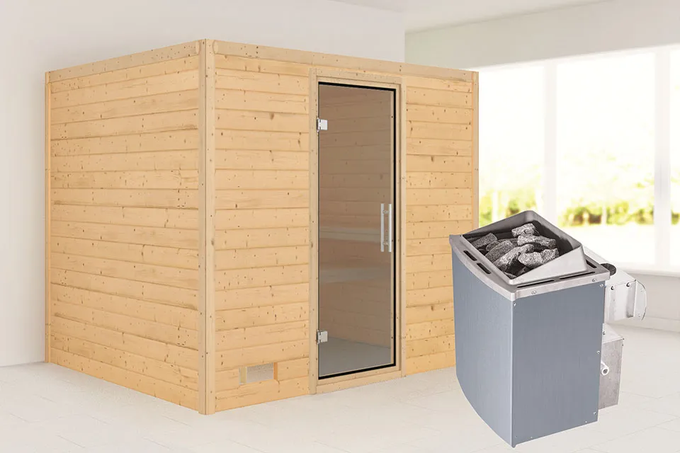 Karibu | Sauna Sonara | Antracietglas | Kachel 9 kW Geïntegreerde Bediening Karibu | Sauna Sonara | Antracietglas | Kachel 9 kW Geïntegreerde Bediening