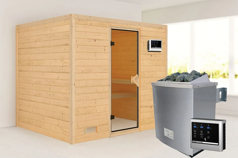 Karibu | Sauna Sonara | Bronzeglas | Kachel 9 kW Externe Bediening