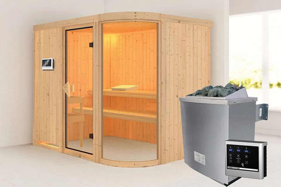 Karibu | Sauna Titania 4 | Bronzeglas | Kachel 9 kW Externe Bediening Karibu | Sauna Titania 4 | Bronzeglas | Kachel 9 kW Externe Bediening