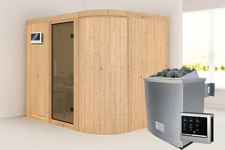 Karibu | Sauna Titania 4 | Antracietglas | Kachel 9 kW Externe Bediening Karibu | Sauna Titania 4 | Antracietglas | Kachel 9 kW Externe Bediening