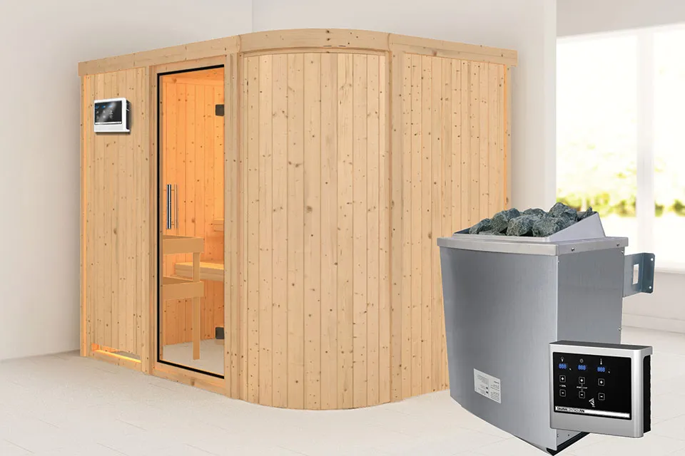 Karibu | Sauna Titania 4 | Helderglas | Kachel 9 kW Externe Bediening Karibu | Sauna Titania 4 | Helderglas | Kachel 9 kW Externe Bediening