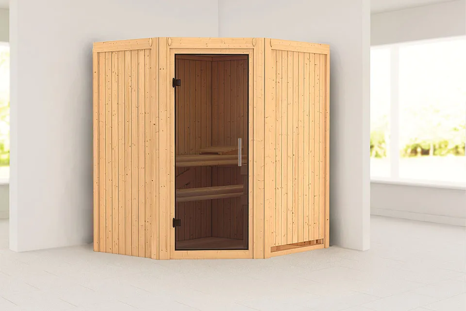 Karibu | Tonja Sauna met Dakkraag | Antracietglas Karibu | Tonja Sauna met Dakkraag | Antracietglas
