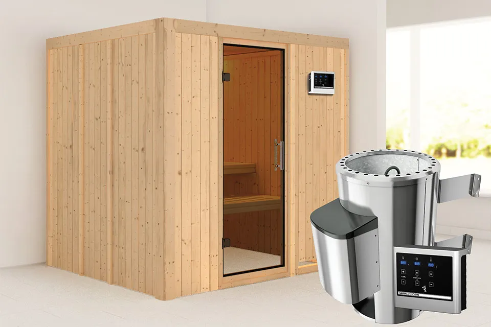 Karibu | Daria Sauna | Antracietglas | Kachel 3,6 kW Externe Bediening Karibu | Daria Sauna | Antracietglas | Kachel 3,6 kW Externe Bediening
