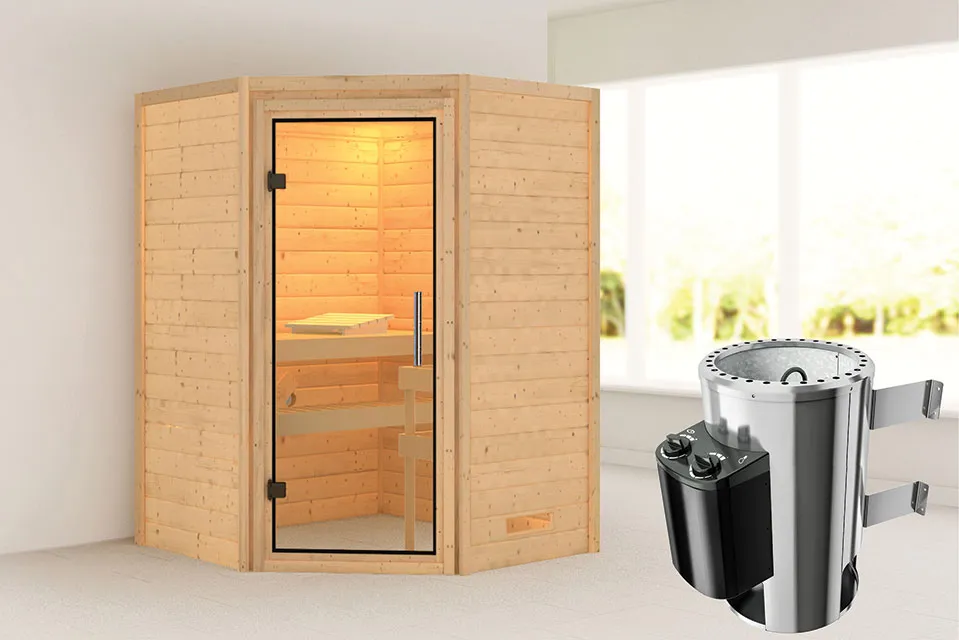 Karibu | Sauna Alicja | Helderglas | Kachel 3,6 kW Geïntegreerde Bediening