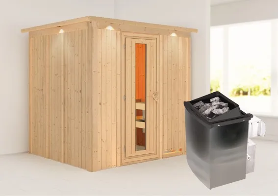 Karibu | Sauna Sodin met Dakkraag | Energiesparend | Kachel 4,5 kW Geïntegreerde Bediening Karibu | Sauna Sodin met Dakkraag | Energiesparend | Kachel 4,5 kW Geïntegreerde Bediening