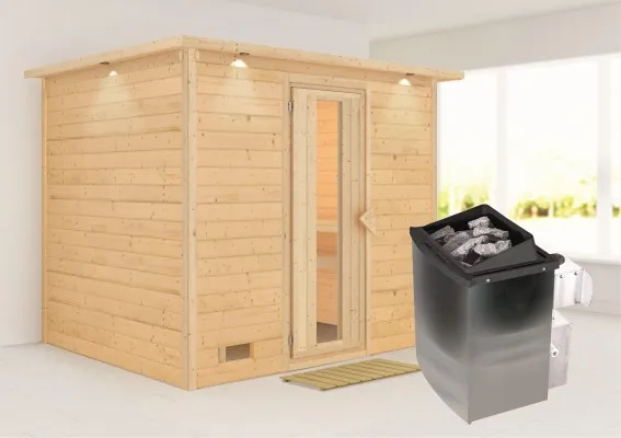 Karibu | Sauna Sonara met Dakkraag | Energiesparend | Kachel 9 kW Geïntegreerde Bediening Karibu | Sauna Sonara met Dakkraag | Energiesparend | Kachel 9 kW Geïntegreerde Bediening