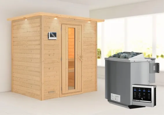 Woodfeeling | Sauna Sonja met Dakkraag | Energiesparend | Biokachel 9 kW Externe Bediening Woodfeeling | Sauna Sonja met Dakkraag | Energiesparend | Biokachel 9 kW Externe Bediening