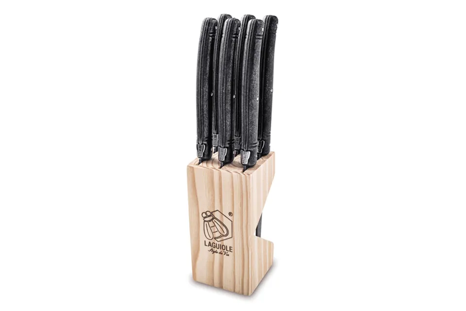 Laguiole Style de Vie | Premium Line 6 Steakmessen Black Stonewash Laguiole Style de Vie | Premium Line 6 Steakmessen Black Stonewash