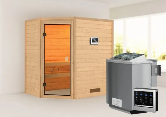 Woodfeeling | Sauna Svea | Bronzeglas | Biokachel 4,5 kW Externe Bediening Woodfeeling | Sauna Svea | Bronzeglas | Biokachel 4,5 kW Externe Bediening