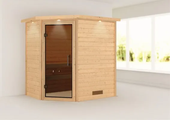 Woodfeeling | Sauna Svea met Dakkraag | Antracietglas Woodfeeling | Sauna Svea met Dakkraag | Antracietglas