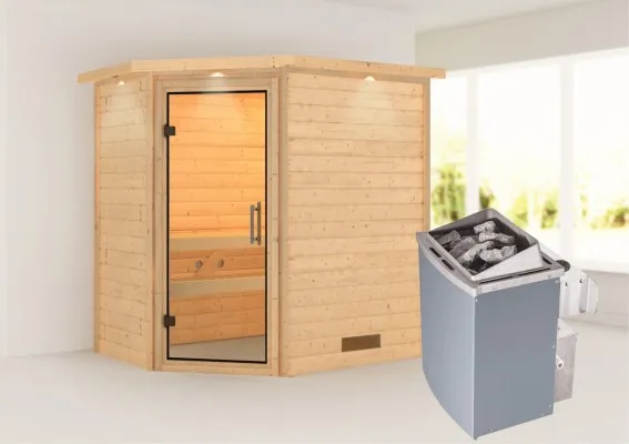 Woodfeeling | Sauna Svea met Dakkraag | Helderglas | Kachel 4,5 kW Geïntegreerde Bediening Woodfeeling | Sauna Svea met Dakkraag | Helderglas | Kachel 4,5 kW Geïntegreerde Bediening